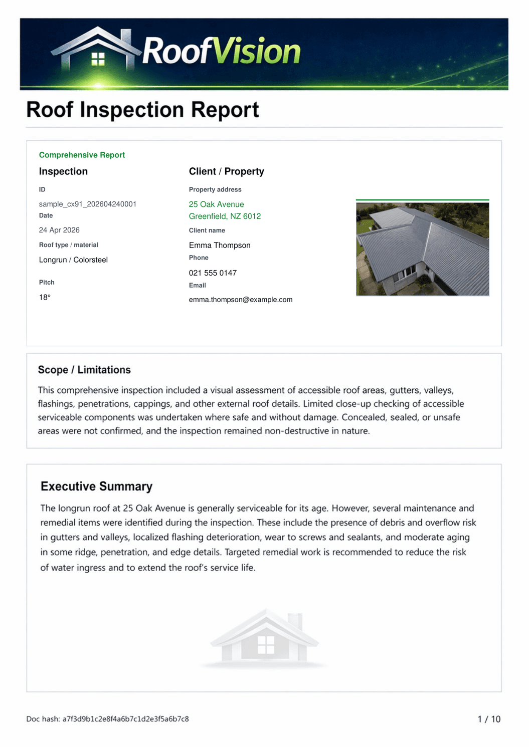 Comprehensive Roof Inspection Report sample preview
